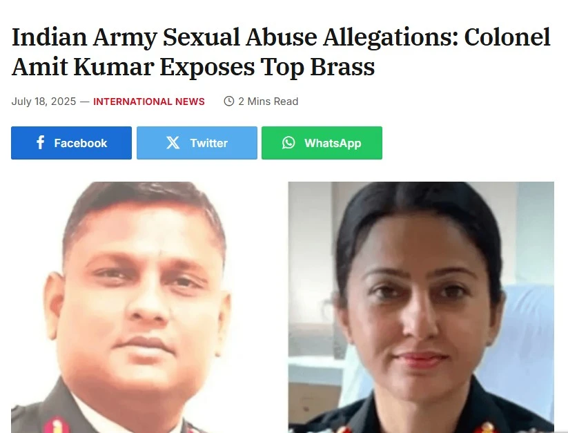 আমার স্ত্রীকে ঊর্ধ্বতন সামরিক কর্মকর্তারা ধর্ষণ করেছিলেন: ভারতের অবসরপ্রাপ্ত কর্নেল অমিত কুমার